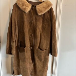Brown suede Fur Collar Coat